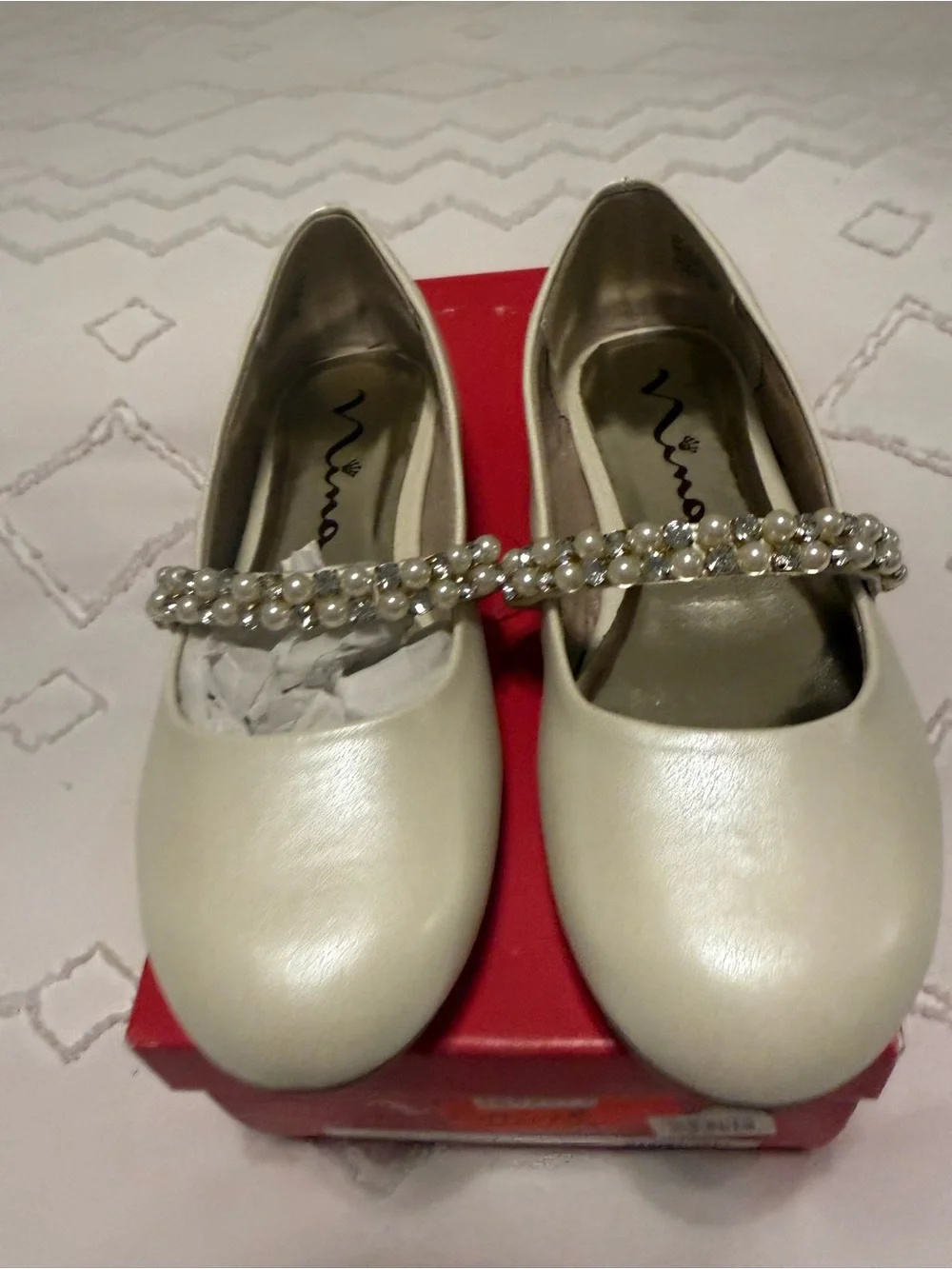 Nina Ivory Pearl-Strap Ballet Flats